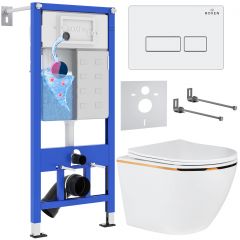 Комплект 6 в 1 RoxenBath (РоксенБаз) StounFix Dual Fresh 850609 система инсталляции для унитазов 710200 + кнопка для инсталляции Caspia 410280W +подвесной унитаз 530110-01G