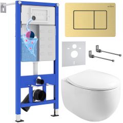 Комплект 6 в 1 RoxenBath (РоксенБаз) StounFix Dual Fresh 968475 система инсталляции для унитазов 710200 + кнопка для инсталляции Steel 420280GB +подвесной унитаз 530170-01