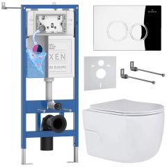 Комплект 6 в 1 RoxenBath (РоксенБаз) StounFix Dual Fresh 516917 система инсталляции для унитазов 710200 + кнопка для инсталляции Santi 410260CH +подвесной унитаз 530155-01