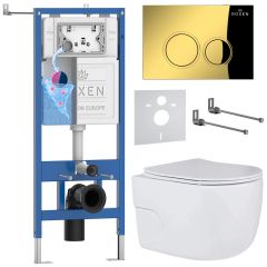 Комплект 6 в 1 RoxenBath (РоксенБаз) StounFix Dual Fresh 968015 система инсталляции для унитазов 710200 + кнопка для инсталляции Santi 410260G +подвесной унитаз 530155-01