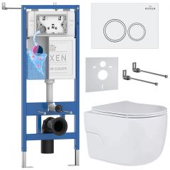 Комплект 6 в 1 RoxenBath (РоксенБаз) StounFix Dual Fresh 505547 система инсталляции для унитазов 710200 + кнопка для инсталляции Santi 410260W +подвесной унитаз 530155-01