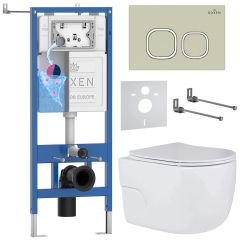 Комплект 6 в 1 RoxenBath (РоксенБаз) StounFix Dual Fresh 966529 система инсталляции для унитазов 710200 + кнопка для инсталляции Santi 410280BG +подвесной унитаз 530155-01