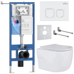Комплект 6 в 1 RoxenBath (РоксенБаз) StounFix Dual Fresh 538465 система инсталляции для унитазов 710200 + кнопка для инсталляции Santi 410280W +подвесной унитаз 530155-01