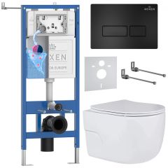 Комплект 6 в 1 RoxenBath (РоксенБаз) StounFix Dual Fresh 580109 система инсталляции для унитазов 710200 + кнопка для инсталляции Caspia 410280B +подвесной унитаз 530155-01