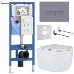 Комплект 6 в 1 RoxenBath (РоксенБаз) StounFix Dual Fresh 966779 система инсталляции для унитазов 710200 + кнопка для инсталляции Caspia 410280DG +подвесной унитаз 530155-01