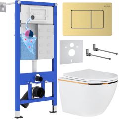 Комплект 6 в 1 RoxenBath (РоксенБаз) StounFix Dual Fresh 968460 система инсталляции для унитазов710200 + кнопка для инсталляции Steel 420280GB +подвесной унитаз 530110-01G