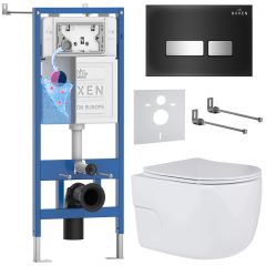 Комплект 6 в 1 RoxenBath (РоксенБаз) StounFix Dual Fresh 646666 система инсталляции для унитазов 710200 + кнопка для инсталляции Glass 430280B +подвесной унитаз 530155-01
