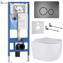 Комплект 6 в 1 RoxenBath (РоксенБаз) StounFix Dual Fresh 627320 система инсталляции для унитазов 710200 + кнопка для инсталляции Steel 420260G +подвесной унитаз 530155-01