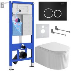 Комплект 6 в 1 RoxenBath (РоксенБаз) StounFix Dual Fresh 968231 система инсталляции для унитазов 710200 + кнопка для инсталляции Santi 410260B +подвесной унитаз 530200-01