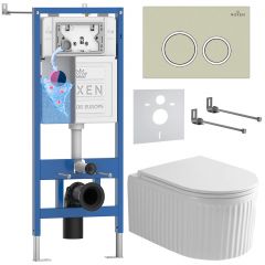 Комплект 6 в 1 RoxenBath (РоксенБаз) StounFix Dual Fresh 968249 система инсталляции для унитазов 710200 + кнопка для инсталляции Santi 410260BG +подвесной унитаз 530200-01