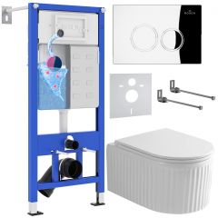 Комплект 6 в 1 RoxenBath (РоксенБаз) StounFix Dual Fresh 968245 система инсталляции для унитазов 710200 + кнопка для инсталляции Santi 410260CH +подвесной унитаз 530200-01