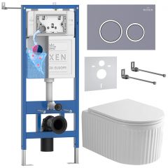 Комплект 6 в 1 RoxenBath (РоксенБаз) StounFix Dual Fresh 968253 система инсталляции для унитазов 710200 + кнопка для инсталляции Santi 410260DG +подвесной унитаз 530200-01