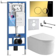Комплект 6 в 1 RoxenBath (РоксенБаз) StounFix Dual Fresh 968254 система инсталляции для унитазов 710200 + кнопка для инсталляции Santi 410260G +подвесной унитаз 530200-01