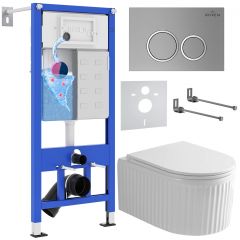 Комплект 6 в 1 RoxenBath (РоксенБаз) StounFix Dual Fresh 968246 система инсталляции для унитазов 710200 + кнопка для инсталляции Santi 410260M +подвесной унитаз 530200-01