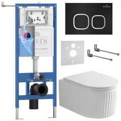 Комплект 6 в 1 RoxenBath (РоксенБаз) StounFix Dual Fresh 968267 система инсталляции для унитазов 710200 + кнопка для инсталляции Santi 410280B +подвесной унитаз 530200-01