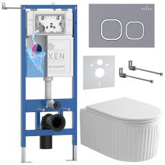 Комплект 6 в 1 RoxenBath (РоксенБаз) StounFix Dual Fresh 968280 система инсталляции для унитазов 710200 + кнопка для инсталляции Santi 410280DG +подвесной унитаз 530200-01