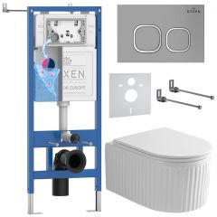 Комплект 6 в 1 RoxenBath (РоксенБаз) StounFix Dual Fresh 968275 система инсталляции для унитазов 710200 + кнопка для инсталляции Santi 410280M +подвесной унитаз 530200-01