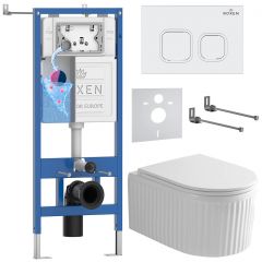 Комплект 6 в 1 RoxenBath (РоксенБаз) StounFix Dual Fresh 968265 система инсталляции для унитазов 710200 + кнопка для инсталляции Santi 410280W +подвесной унитаз 530200-01