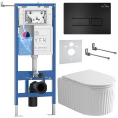 Комплект 6 в 1 RoxenBath (РоксенБаз) StounFix Dual Fresh 968211 система инсталляции для унитазов 710200 + кнопка для инсталляции Caspia 410280B +подвесной унитаз 530200-01