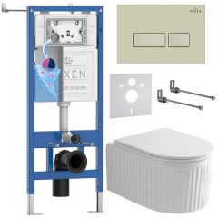 Комплект 6 в 1 RoxenBath (РоксенБаз) StounFix Dual Fresh 968222 система инсталляции для унитазов 710200 + кнопка для инсталляции Caspia 410280BG +подвесной унитаз 530200-01