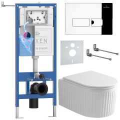 Комплект 6 в 1 RoxenBath (РоксенБаз) StounFix Dual Fresh 968213 система инсталляции для унитазов 710200 + кнопка для инсталляции Caspia 410280CH +подвесной унитаз 530200-01