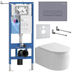Комплект 6 в 1 RoxenBath (РоксенБаз) StounFix Dual Fresh 968226 система инсталляции для унитазов 710200 + кнопка для инсталляции Caspia 410280DG +подвесной унитаз 530200-01