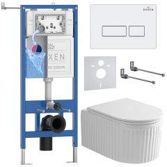 Комплект 6 в 1 RoxenBath (РоксенБаз) StounFix Dual Fresh 968203 система инсталляции для унитазов 710200 + кнопка для инсталляции Caspia 410280W +подвесной унитаз 530200-01