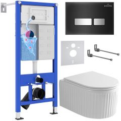 Комплект 6 в 1 RoxenBath (РоксенБаз) StounFix Dual Fresh 968297 система инсталляции для унитазов 710200 + кнопка для инсталляции Glass 430280B +подвесной унитаз 530200-01