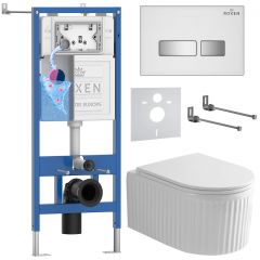 Комплект 6 в 1 RoxenBath (РоксенБаз) StounFix Dual Fresh 968291 система инсталляции для унитазов 710200 + кнопка для инсталляции Glass 430280W +подвесной унитаз 530200-01