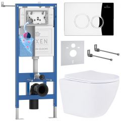 Комплект 6 в 1 RoxenBath (РоксенБаз) StounFix Dual Fresh 508565 система инсталляции для унитазов 710200 + кнопка для инсталляции Santi 410260CH +подвесной унитаз 530185-01