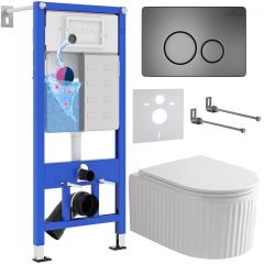 Комплект 6 в 1 RoxenBath (РоксенБаз) StounFix Dual Fresh 968283 система инсталляции для унитазов 710200 + кнопка для инсталляции Steel 420260G +подвесной унитаз 530200-01