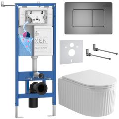 Комплект 6 в 1 RoxenBath (РоксенБаз) StounFix Dual Fresh 968290 система инсталляции для унитазов 710200 + кнопка для инсталляции Steel 420280G +подвесной унитаз 530200-01