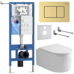 Комплект 6 в 1 RoxenBath (РоксенБаз) StounFix Dual Fresh 968299 система инсталляции для унитазов 710200 + кнопка для инсталляции Steel 420280GB +подвесной унитаз 530200-01