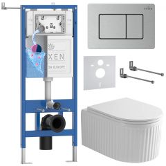 Комплект 6 в 1 RoxenBath (РоксенБаз) StounFix Dual Fresh 968301 система инсталляции для унитазов 710200 + кнопка для инсталляции Steel 420280S +подвесной унитаз 530200-01