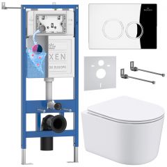 Комплект 6 в 1 RoxenBath (РоксенБаз) StounFix Dual Fresh 913681 система инсталляции для унитазов 710200 + кнопка для инсталляции Santi 410260CH +подвесной унитаз 530120-01