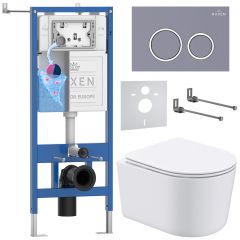 Комплект 6 в 1 RoxenBath (РоксенБаз) StounFix Dual Fresh 966133 система инсталляции для унитазов 710200 + кнопка для инсталляции Santi 410260DG +подвесной унитаз 530120-01