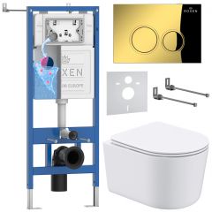 Комплект 6 в 1 RoxenBath (РоксенБаз) StounFix Dual Fresh 968026 система инсталляции для унитазов 710200 + кнопка для инсталляции кнопки Santi 410260G +подвесной унитаз 530120-01