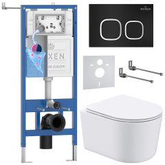 Комплект 6 в 1 RoxenBath (РоксенБаз) StounFix Dual Fresh 917914 система инсталляции для унитазов 710200 + кнопка для инсталляции Santi 410280B +подвесной унитаз 530120-01