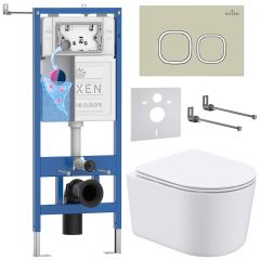 Комплект 6 в 1 RoxenBath (РоксенБаз) StounFix Dual Fresh 966614 система инсталляции для унитазов 710200 + кнопка для инсталляции Santi 410280BG +подвесной унитаз 530120-01