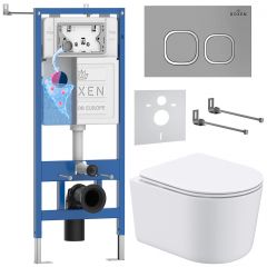 Комплект 6 в 1 RoxenBath (РоксенБаз) StounFix Dual Fresh 919136 система инсталляции для унитазов 710200 + кнопка для инсталляции Santi 410280М +подвесной унитаз 530120-01