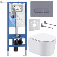 Комплект 6 в 1 RoxenBath (РоксенБаз) StounFix Dual Fresh 966808 система инсталляции для унитазов 710200 + кнопка для инсталляции Caspia 410280DG +подвесной унитаз 530120-01