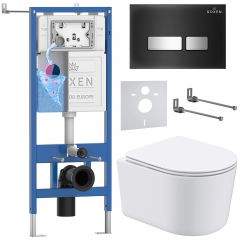 Комплект 6 в 1 RoxenBath (РоксенБаз) StounFix Dual Fresh 965318 система инсталляции для унитазов 710200 + кнопка для инсталляции Glass 430280В +подвесной унитаз 530120-01