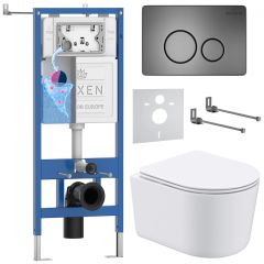 Комплект 6 в 1 RoxenBath (РоксенБаз) StounFix Dual Fresh 963592 система инсталляции для унитазов 710200 + кнопка для инсталляции Steel 420260G +подвесной унитаз 530120-01
