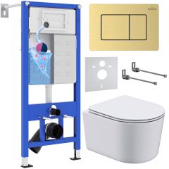 Комплект 6 в 1 RoxenBath (РоксенБаз) StounFix Dual Fresh 968480 система инсталляции для унитазов 710200 + кнопка для инсталляции Steel 420280GB +подвесной унитаз 530120-01