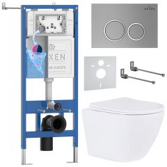 Комплект 6 в 1 RoxenBath (РоксенБаз) StounFix Dual Fresh 524734 система инсталляции для унитазов 710200 + кнопка для инсталляции Santi 410260M +подвесной унитаз 530185-01