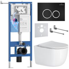Комплект 6 в 1 RoxenBath (РоксенБаз) StounFix Dual Fresh 964295 система инсталляции для унитазов 710200 + кнопка для инсталляции Santi 410260B +подвесной унитаз 530160-01