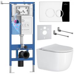 Комплект 6 в 1 RoxenBath (РоксенБаз) StounFix Dual Fresh 964332 система инсталляции для унитазов 710200 + кнопка для инсталляции Santi 410260CH +подвесной унитаз 530160-01