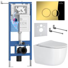 Комплект 6 в 1 RoxenBath (РоксенБаз) StounFix Dual Fresh 968046 система инсталляции для унитазов 710200 + кнопка для инсталляции Santi 410260G +подвесной унитаз 530160-01