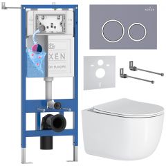 Комплект 6 в 1 RoxenBath (РоксенБаз) StounFix Dual Fresh 964355 система инсталляции для унитазов 710200 + кнопка для инсталляции Santi 410260M +подвесной унитаз 530160-01
