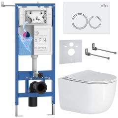 Комплект 6 в 1 RoxenBath (РоксенБаз) StounFix Dual Fresh 964275 система инсталляции для унитазов 710200 + кнопка для инсталляции Santi 410260W +подвесной унитаз 530160-01